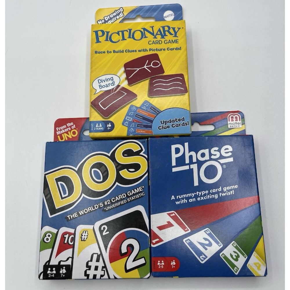 Phase 10 Card Game Pictionary And DOS Lot Of 3 Games